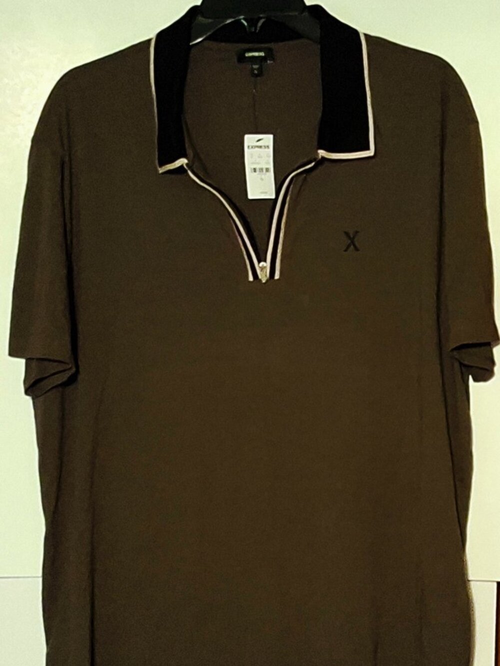 Express Zip Front Olive Green Short-Sleeve Polo Shirt